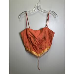 VTGY2K Niki‎ Livas Corset Top 14 Spaghetti Strap Gold Trip Beaded Fringe Orange